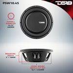 DS18 PSW10.4S PS Shallow-Mount Water Resistant 10" Subwoofer | 500W RMS Single Voice Coil 4-Ohm